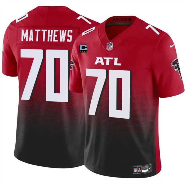 Mens Atlanta Falcons #70 Jake Matthews Red Black 2024 F.U.S.E With 4-Star C Patch Vapor Untouchable Limited Stitched Jersey Dzhi